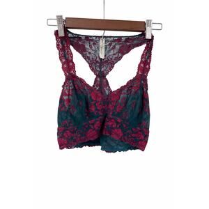 Free People Intimately Galloon Lace Racerback Bralette Medium Teal Burgundy Boho